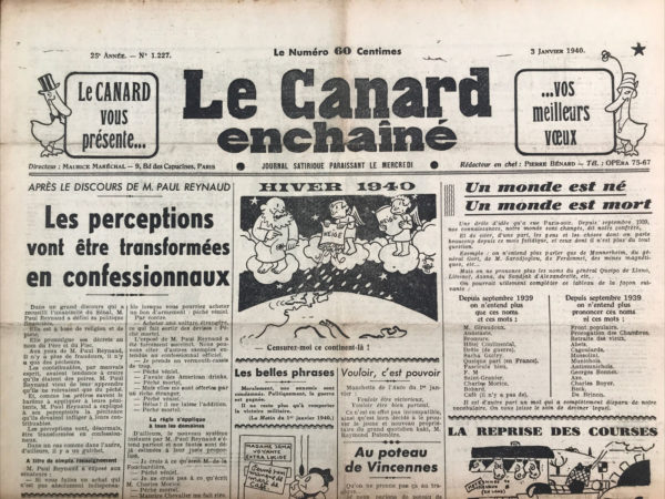 N° 1227 du Canard Enchaîné -  3 Janvier 1940