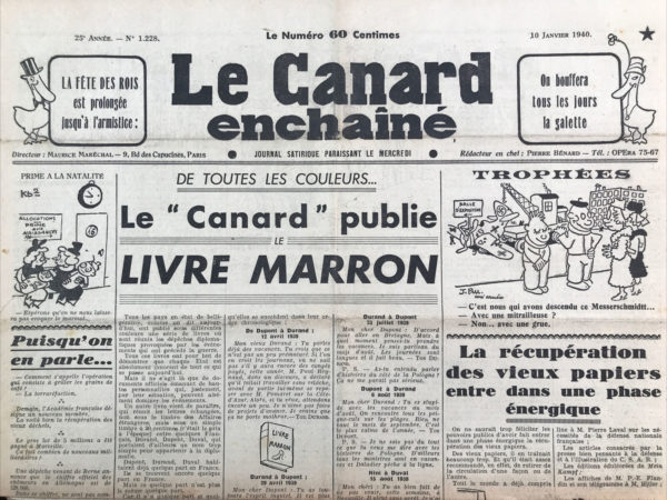 N° 1228 du Canard Enchaîné -  10 Janvier 1940
