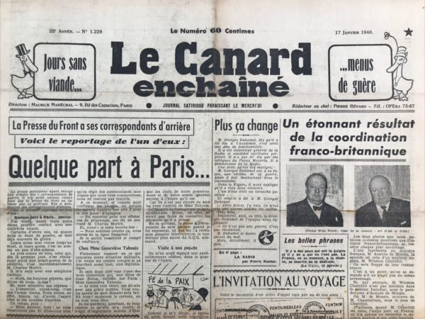 N° 1229 du Canard Enchaîné -  17 Janvier 1940