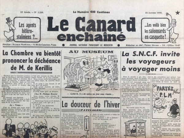 N° 1230 du Canard Enchaîné -  24 Janvier 1940