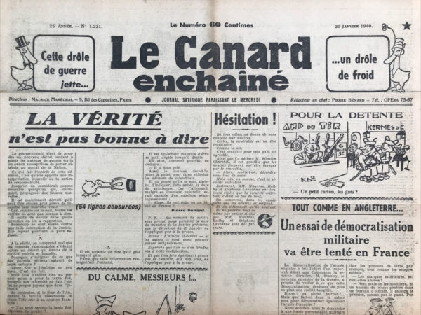 N° 1231 du Canard Enchaîné -  31 Janvier 1940