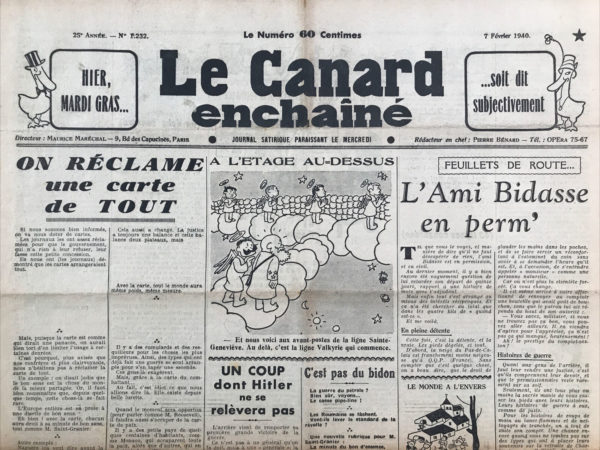 N° 1232 du Canard Enchaîné -  7 Février 1940