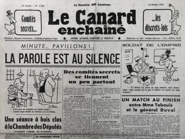N° 1233 du Canard Enchaîné -  14 Février 1940