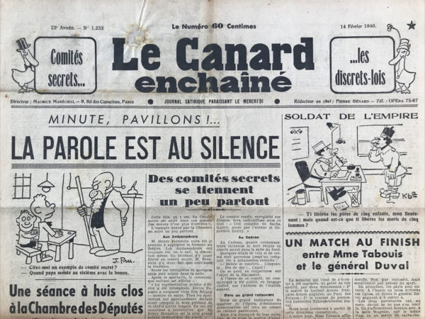 N° 1233 du Canard Enchaîné -  14 Février 1940