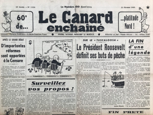 N° 1234 du Canard Enchaîné -  21 Février 1940