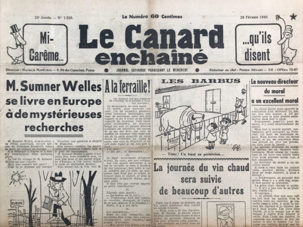 N° 1235 du Canard Enchaîné -  28 Février 1940