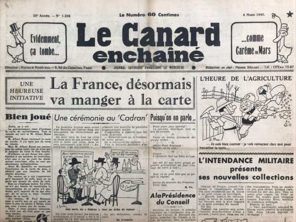 N° 1236 du Canard Enchaîné -  6 Mars 1940