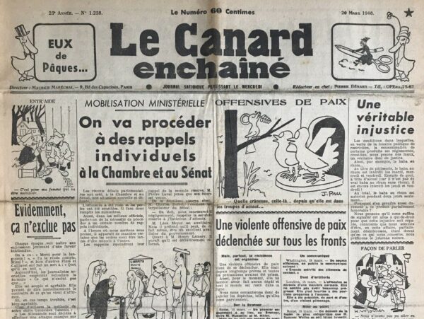 N° 1238 du Canard Enchaîné -  20 Mars 1940