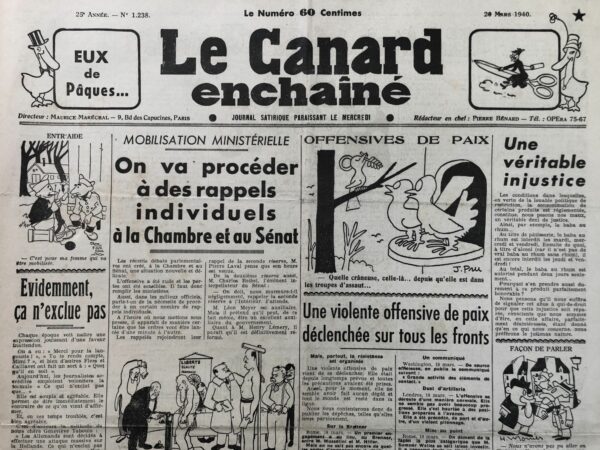 N° 1238 du Canard Enchaîné -  20 Mars 1940