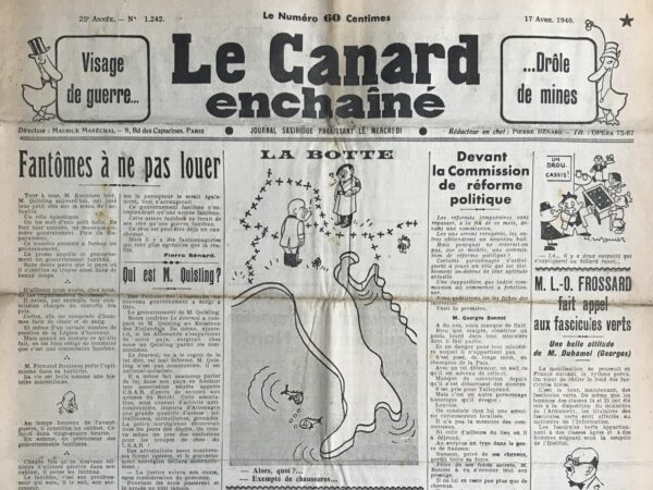N° 1242 du Canard Enchaîné -  17 Avril 1940