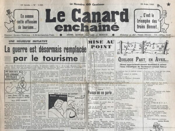 N° 1243 du Canard Enchaîné -  24 Avril 1940