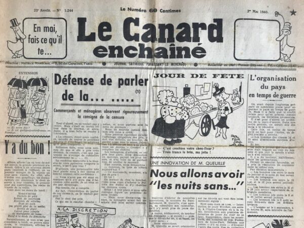 N° 1244 du Canard Enchaîné -  1 Mai 1940