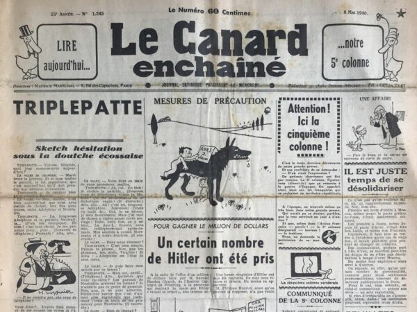 N° 1245 du Canard Enchaîné -  8 Mai 1940