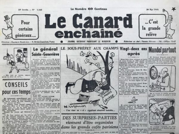 N° 1248 du Canard Enchaîné -  29 Mai 1940