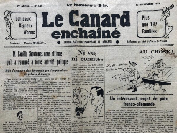N° 1251 du Canard Enchaîné -  13 Septembre 1944