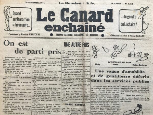 N° 1252 du Canard Enchaîné -  20 Septembre 1944