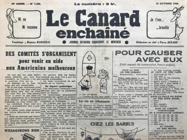 N° 1256 du Canard Enchaîné -  18 Octobre 1944