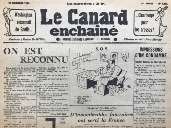 N° 1257 du Canard Enchaîné -  25 Octobre 1944