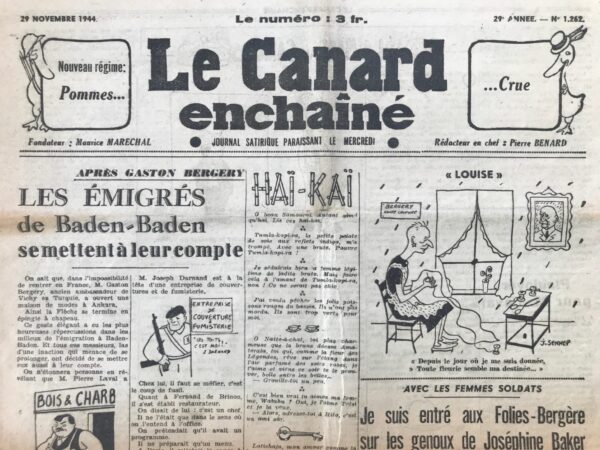 N° 1262 du Canard Enchaîné -  29 Novembre 1944