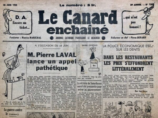 N° 1291 du Canard Enchaîné -  20 Juin 1945