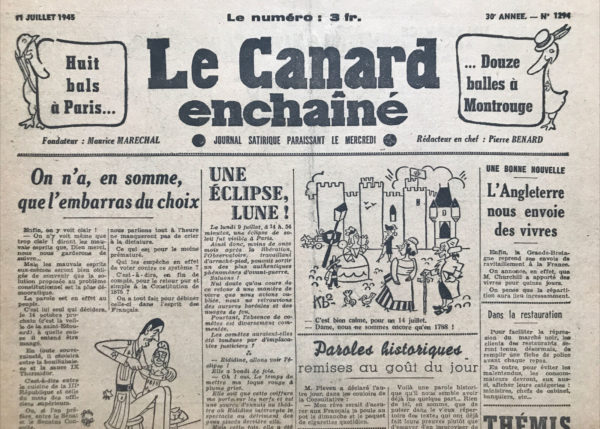 N° 1294 du Canard Enchaîné -  11 Juillet 1945