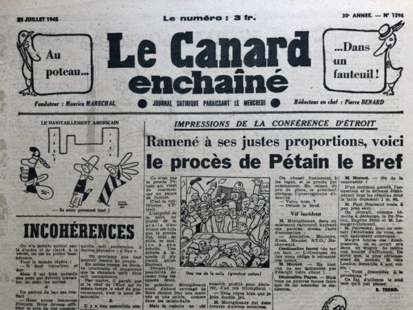 N° 1296 du Canard Enchaîné -  25 Juillet 1945