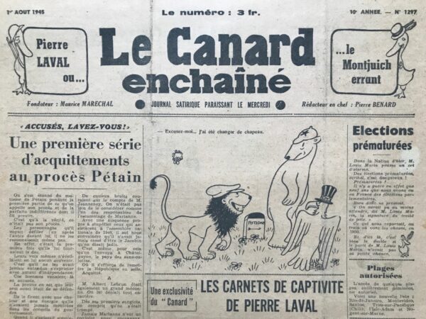 N° 1297 du Canard Enchaîné -  1 Août 1945