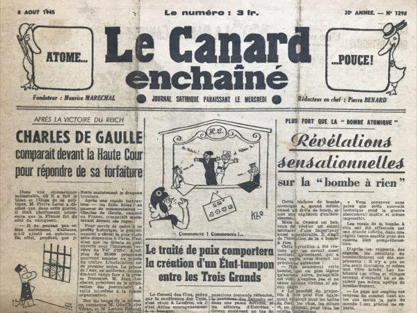 N° 1298 du Canard Enchaîné -  8 Août 1945