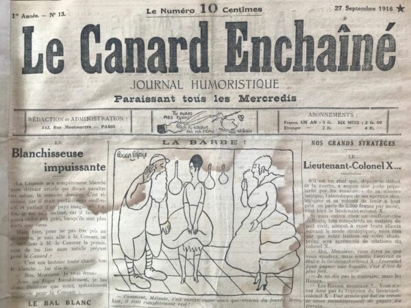 N° 13 du Canard Enchaîné -  27 Septembre 1916