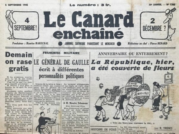 N° 1302 du Canard Enchaîné -  5 Septembre 1945