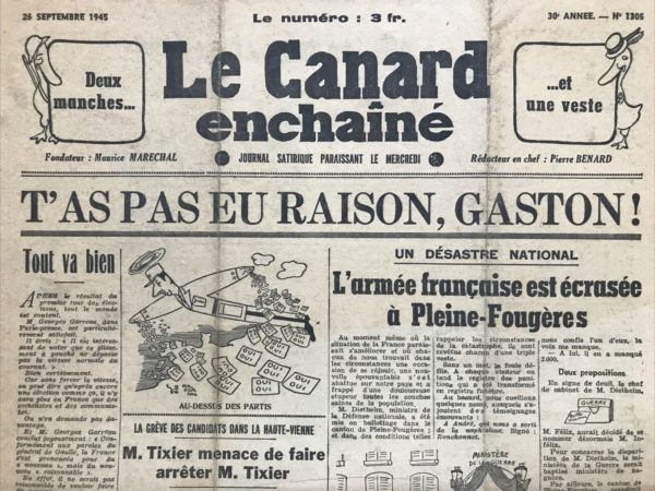 N° 1305 du Canard Enchaîné -  26 Septembre 1945