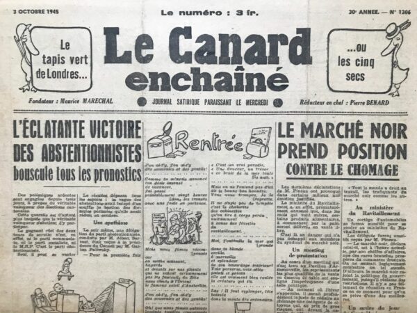 N° 1306 du Canard Enchaîné -  3 Octobre 1945