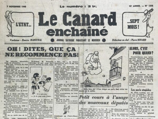 N° 1311 du Canard Enchaîné -  7 Novembre 1945