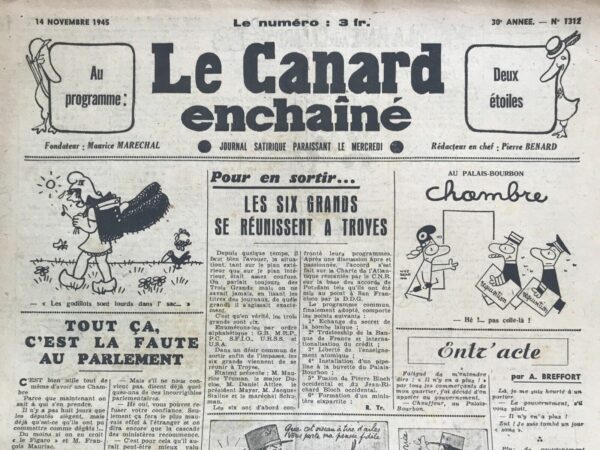 N° 1312 du Canard Enchaîné -  14 Novembre 1945
