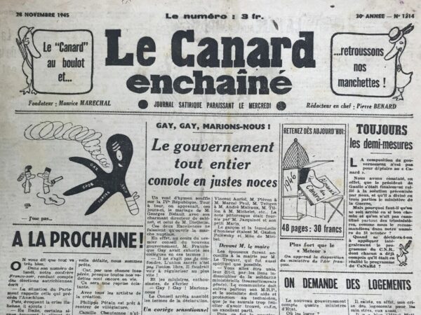 N° 1314 du Canard Enchaîné -  28 Novembre 1945