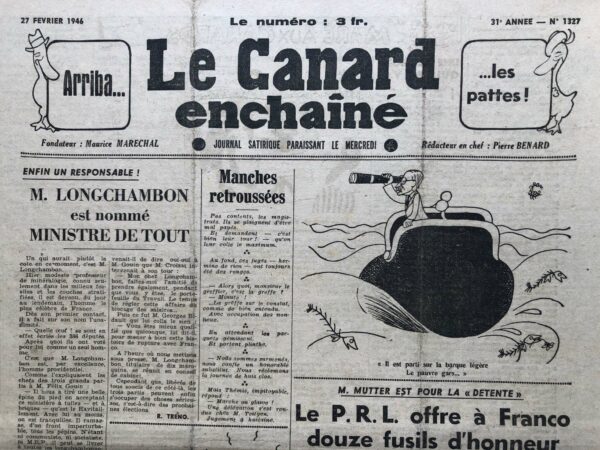 N° 1327 du Canard Enchaîné -  27 Février 1946