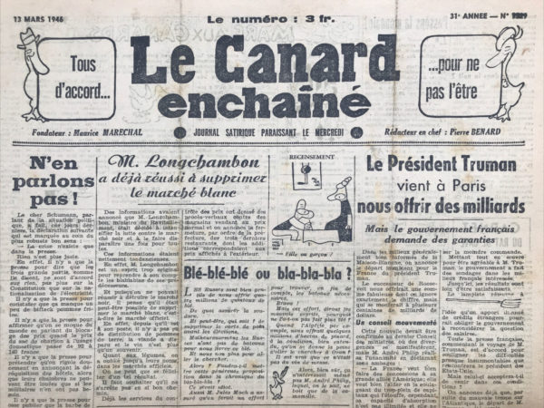 N° 1329 du Canard Enchaîné -  13 Mars 1946