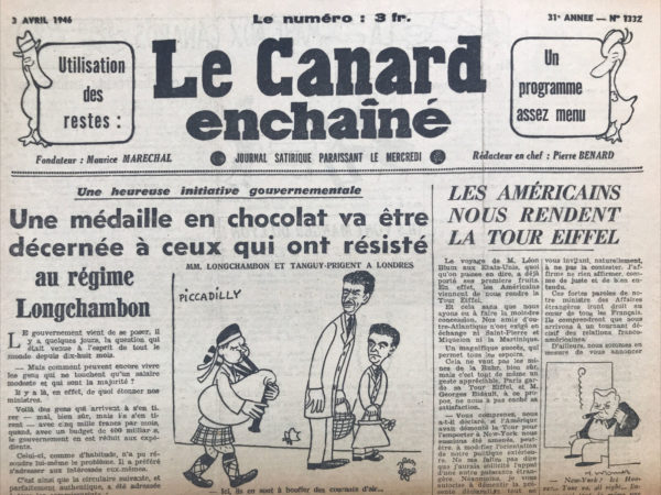 N° 1332 du Canard Enchaîné -  3 Avril 1946