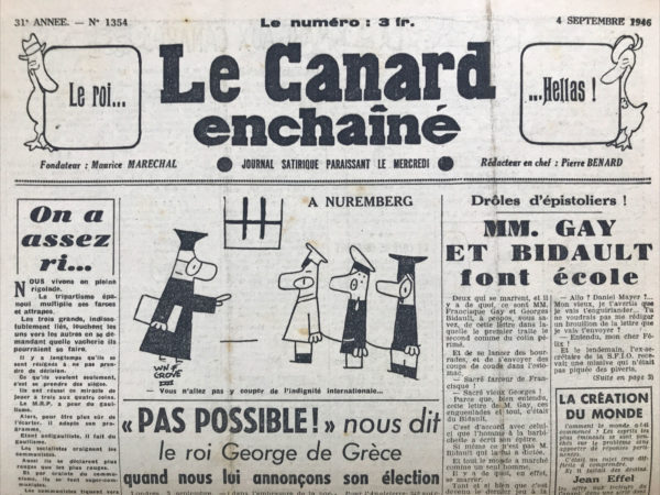 N° 1354 du Canard Enchaîné -  4 Septembre 1946