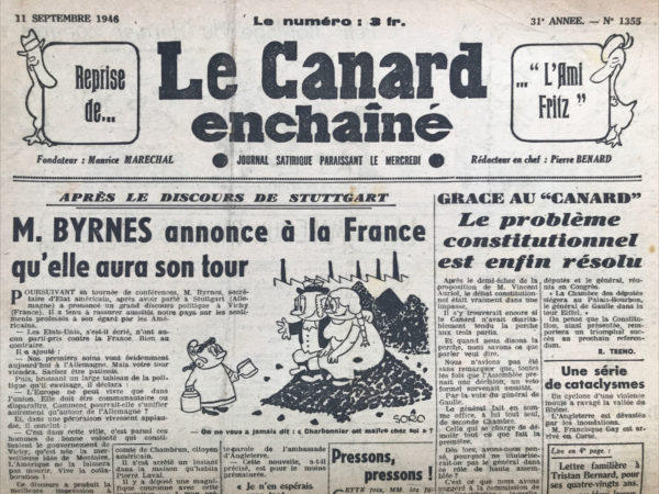 N° 1355 du Canard Enchaîné -  11 Septembre 1946