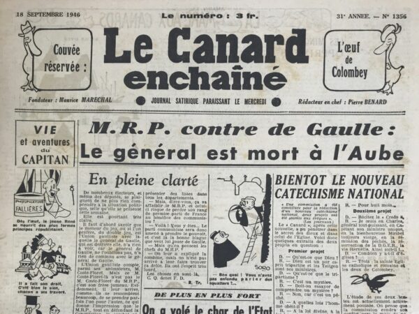 N° 1356 du Canard Enchaîné -  18 Septembre 1946