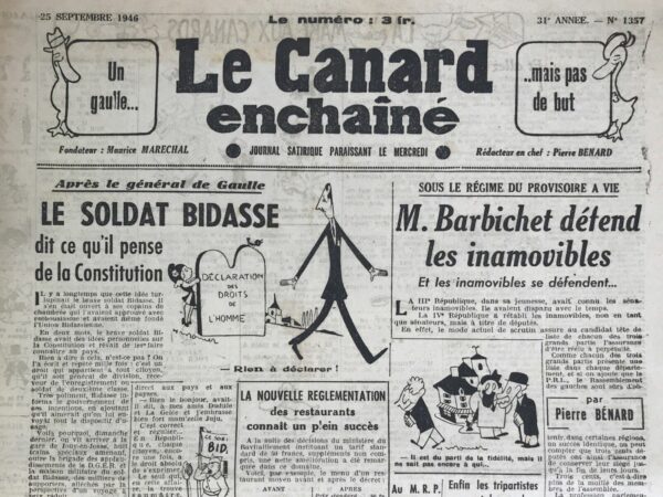 N° 1357 du Canard Enchaîné -  25 Septembre 1946