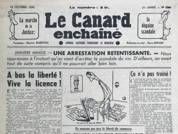 N° 1360 du Canard Enchaîné -  16 Octobre 1946