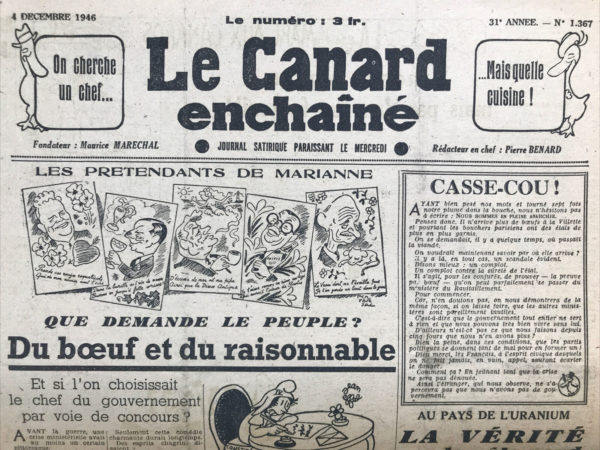 N° 1367 du Canard Enchaîné -  4 Décembre 1946