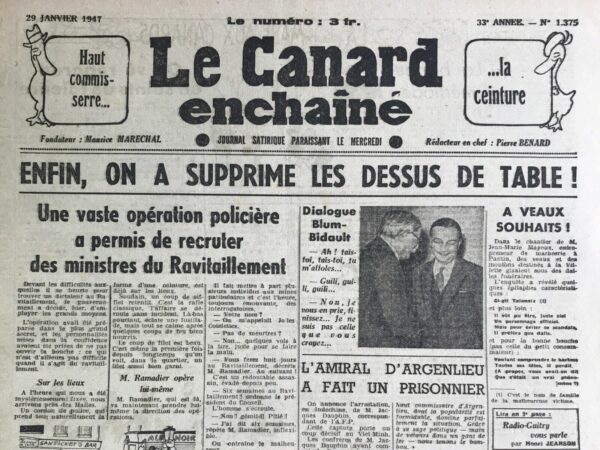 N° 1375 du Canard Enchaîné -  29 Janvier 1947