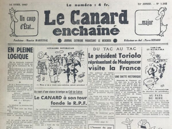 N° 1382 du Canard Enchaîné -  16 Avril 1947