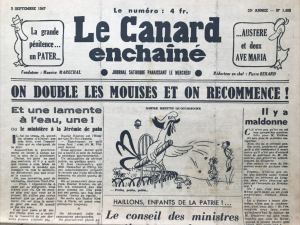 N° 1402 du Canard Enchaîné -  3 Septembre 1947