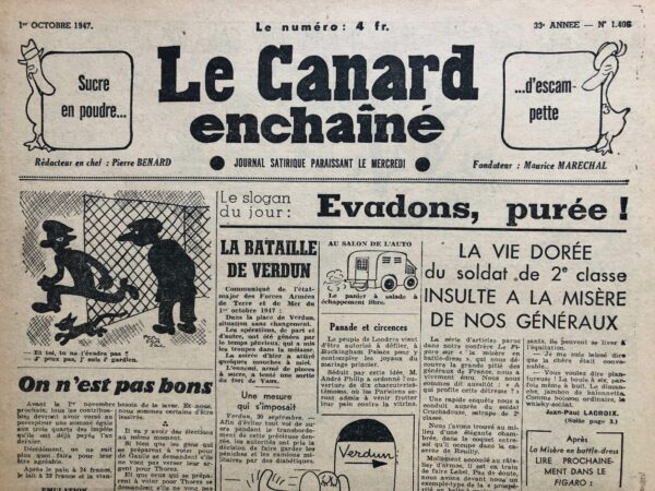 N° 1406 du Canard Enchaîné -  1 Octobre 1947