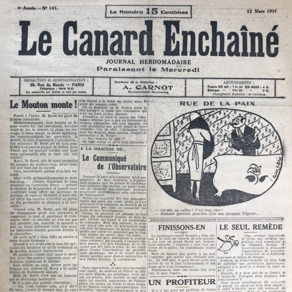 N° 141 du Canard Enchaîné -  12 Mars 1919