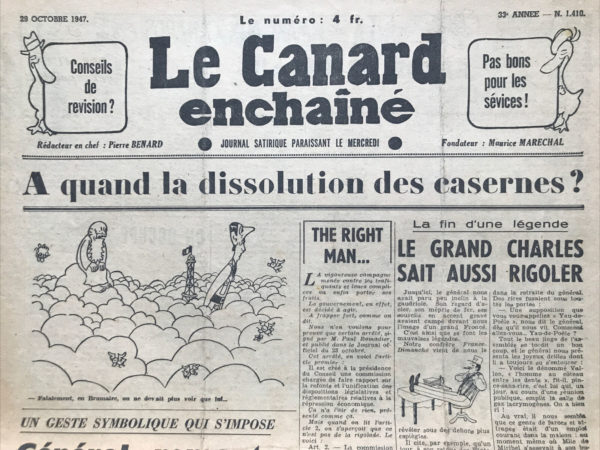 N° 1410 du Canard Enchaîné -  29 Octobre 1947